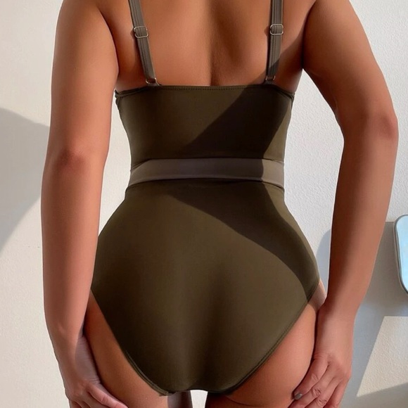 Brown Colorblock one Pieces Swimsuit - Picture 2 of 3